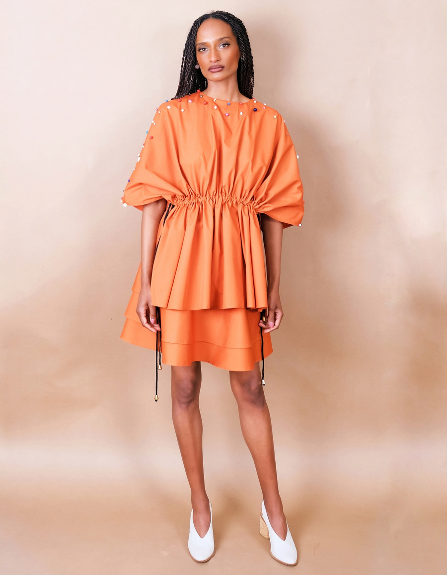Anissa Mpungwe Atelier, Drawstring Top in orange