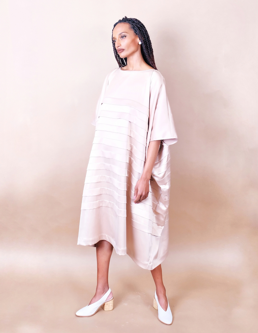 Anissa Mpungwe beige pleated dress