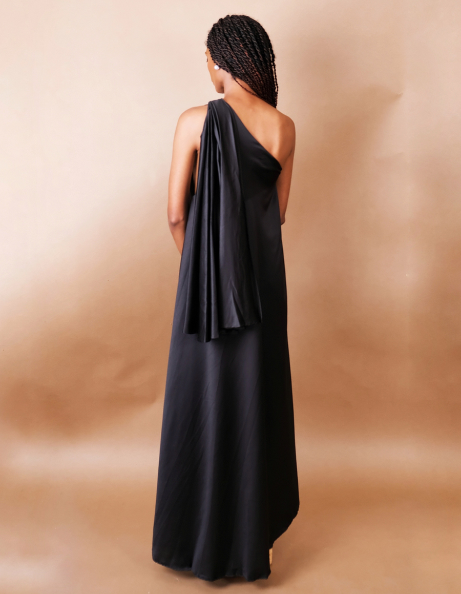Black Mimina Dress Black one shoulder dress Anissa Mpungwe Atelier 