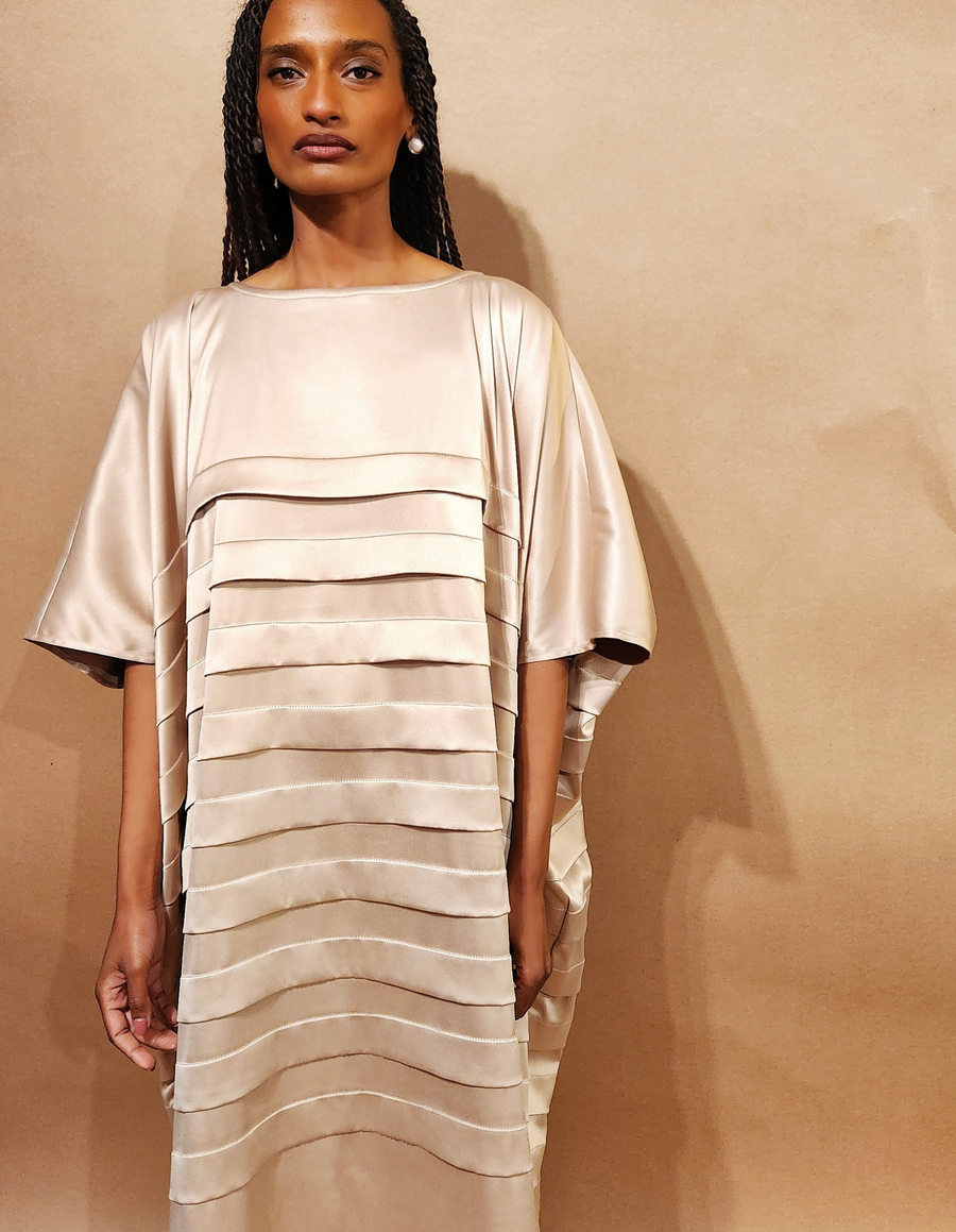 Anissa Mpungwe beige pleated dress