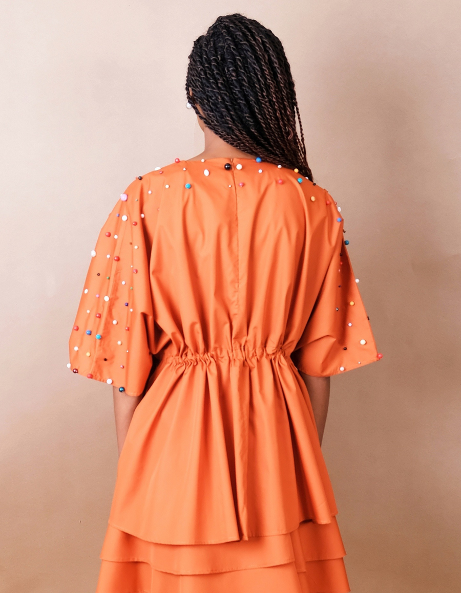 Anissa Mpungwe Atelier, Drawstring Top in orange